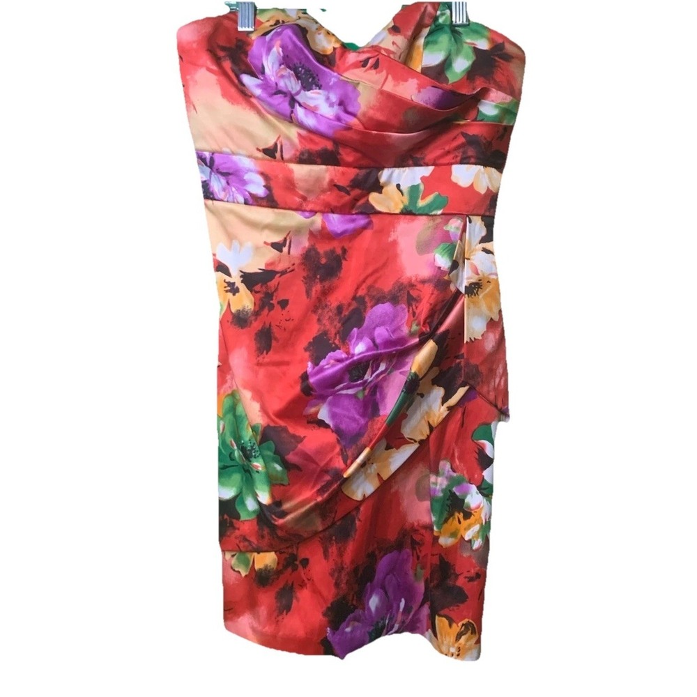 Love Tease Red Dress Size 9 Multicolor Floral Strapless Mini Party Dress Y2K